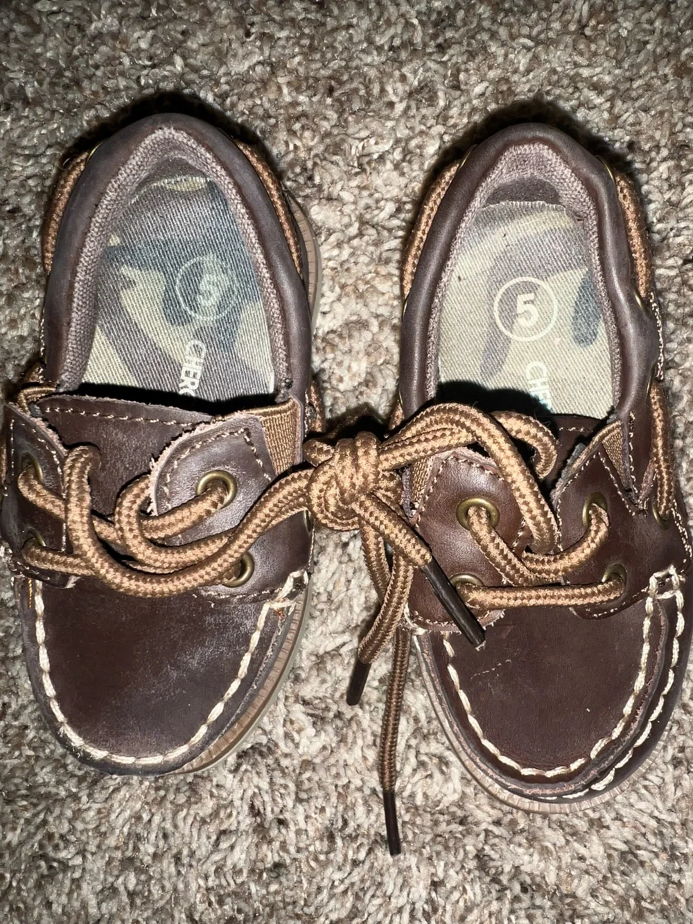 Y2K Vintage Cherokee Brown Genuine Leather Boat Shoes Baby Boy Toddler 5